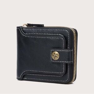 Black Leather Wallet with Gold Accents